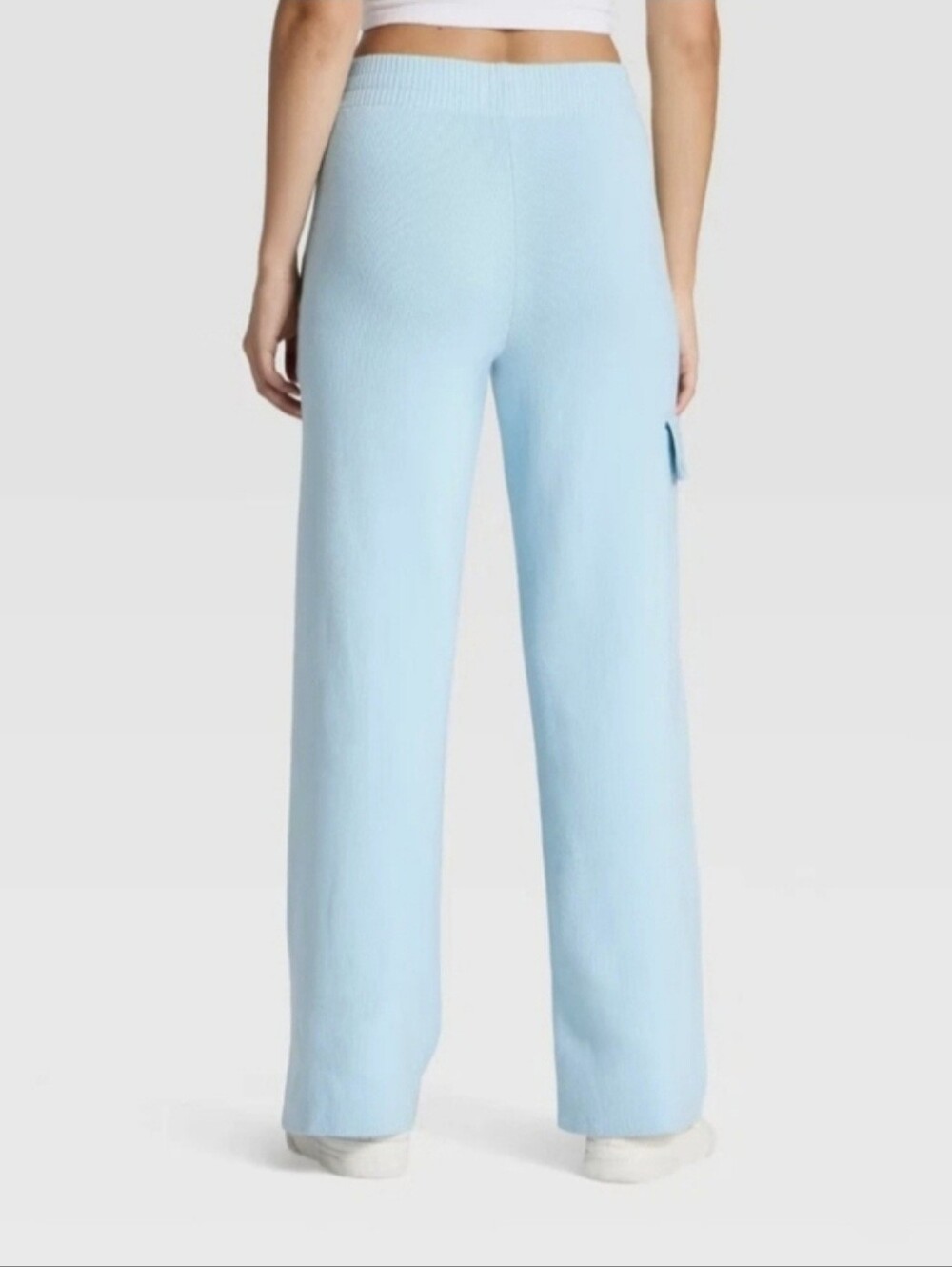 JoyLab Womens High-Rise Knit Cargo Wide Leg Pants in Cool Blue - Picture 3 of 11
